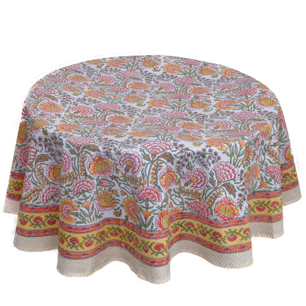 Hand Block Printed Cotton Round Tablecloth 180 cms  Reshma Sea Green Open 203253