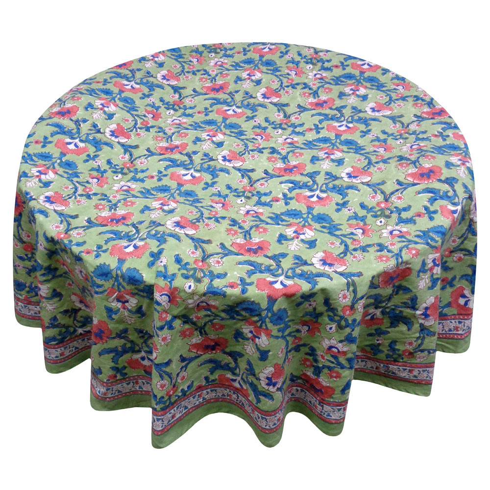 Hand Block Printed Cotton Round Tablecloth 180 cms  Rukhsana Jade Gud 204222