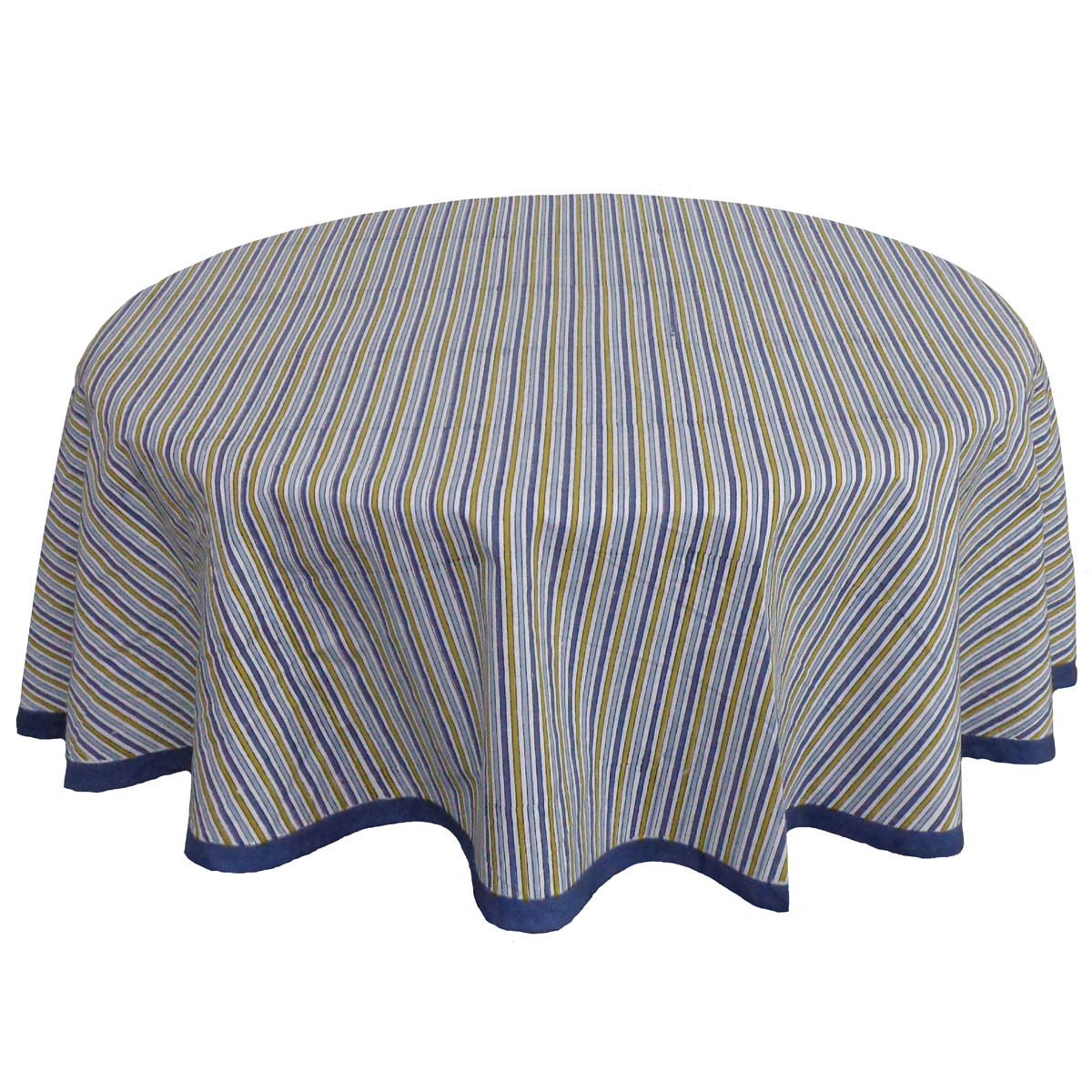 Hand Block Printed Cotton Round Tablecloth 180 cms Three Stripe Starlight 202213