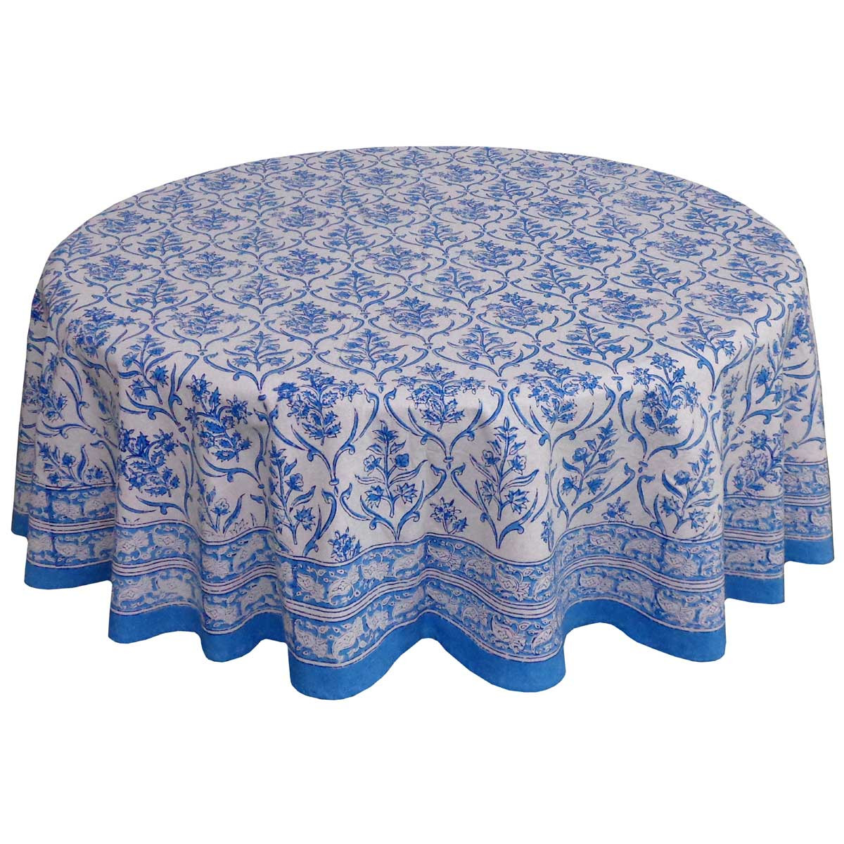 Hand Block Printed Cotton Round Tablecloth 180 cms Vine Leaf Alaskan Open 208679