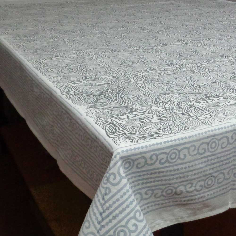 Image of Hand Block Printed Cotton Tablecloth | Grey Abstrack 1004