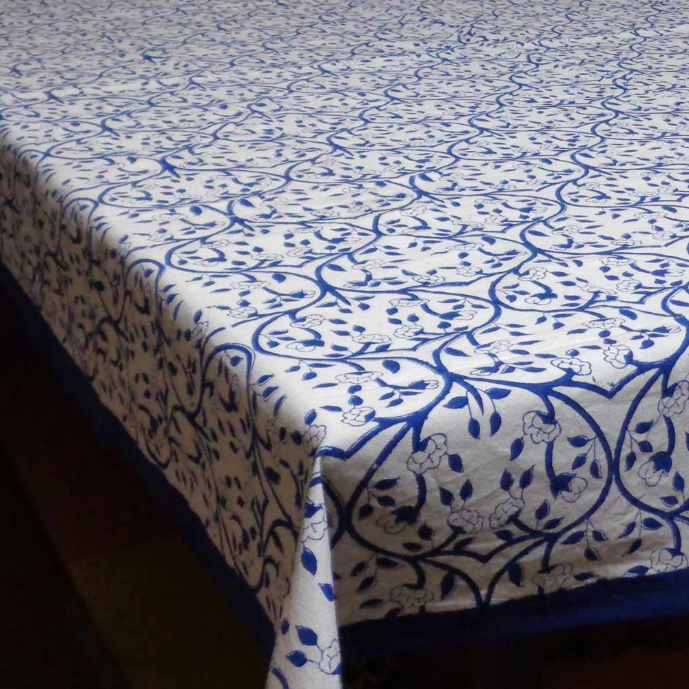 Image of Hand Block Printed Cotton Tablecloth | Vine Leaves Open 10452