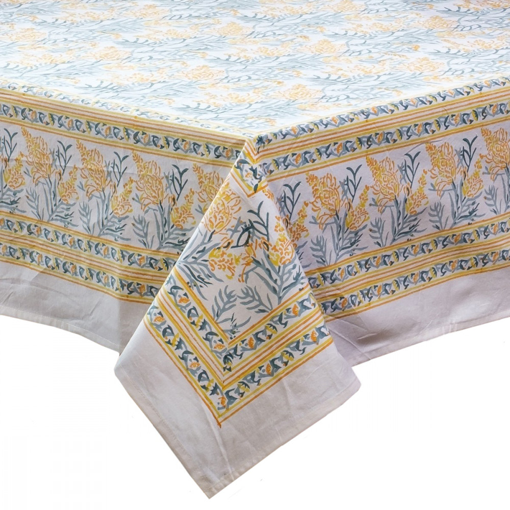 Image of Hand Block Printed Cotton Tablecloth 150x150 cms | Lilas Amber 202507