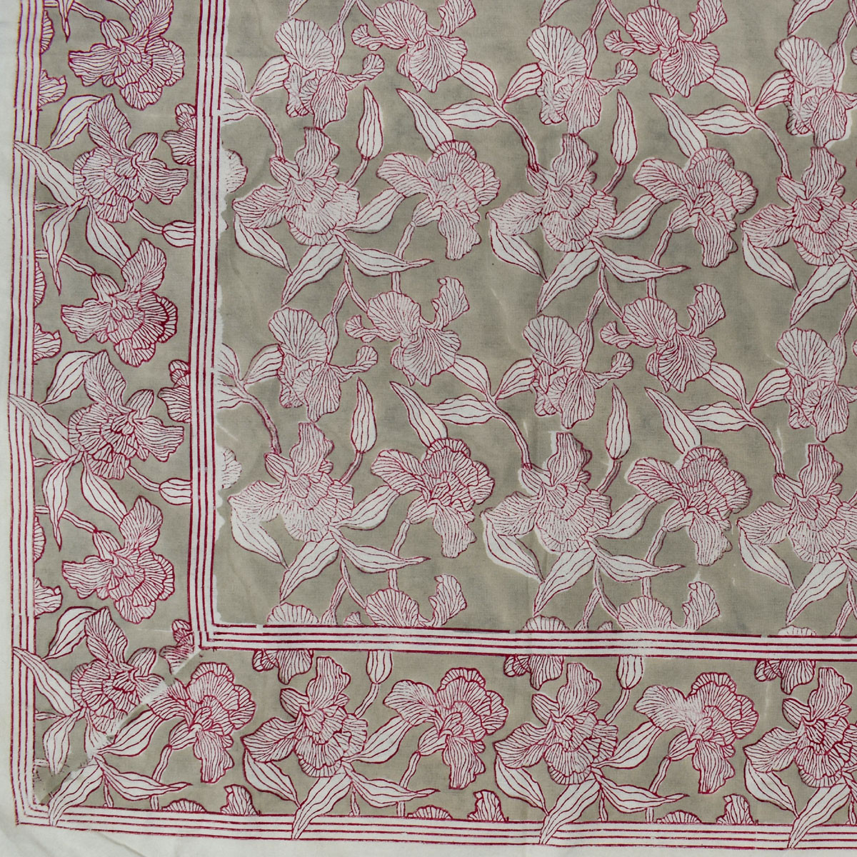 Hand Block Printed Cotton Tablecloth 150x150 cms  Orchid Beige 250503
