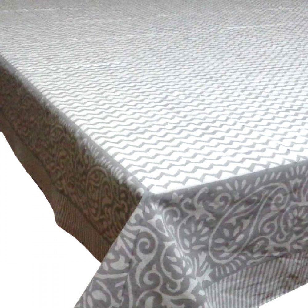 Image of Hand Block Printed Cotton Tablecloth 150x220 | Chevron Grey Patti 103148