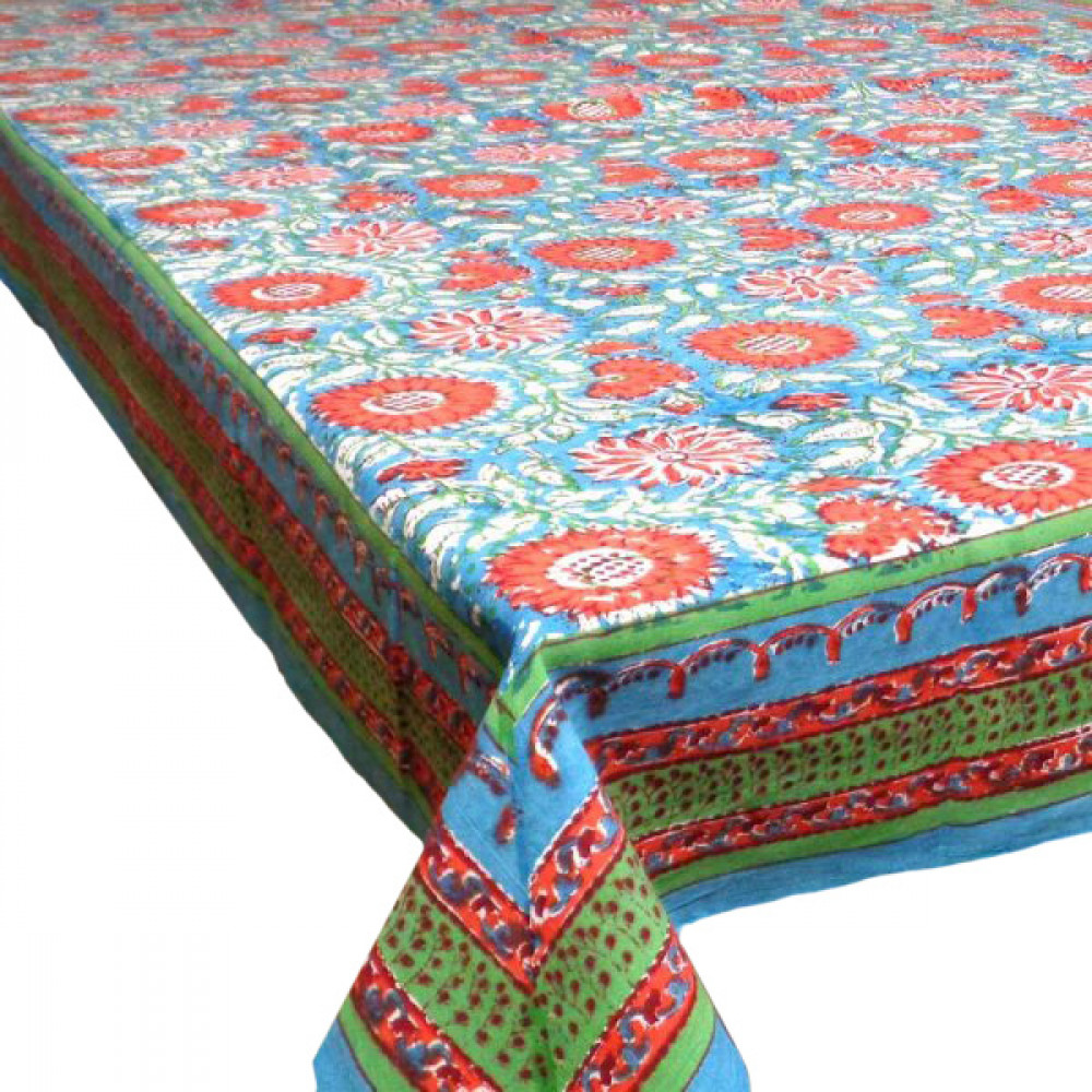 Image of Hand Block Printed Cotton Tablecloth 150x220 | Naya Sooraj Lal Gud 9308