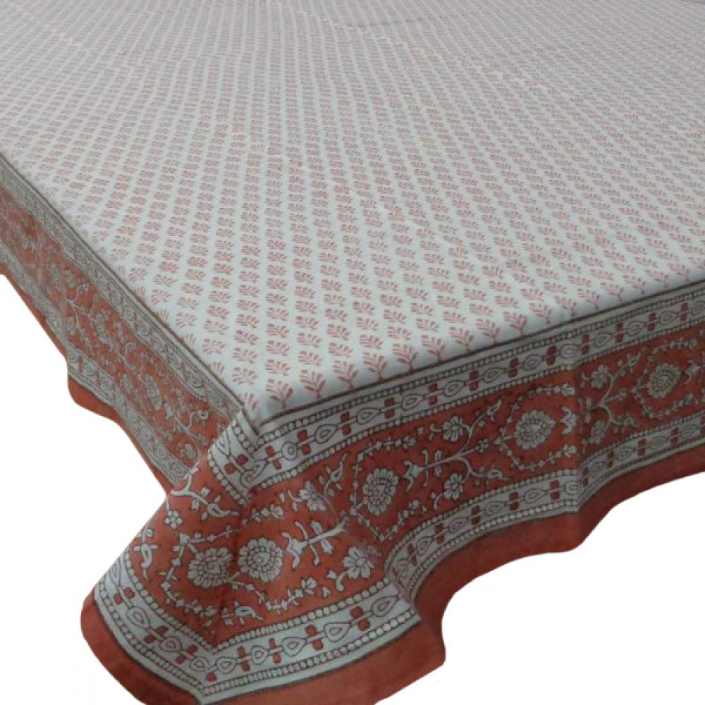 Image of Hand Block Printed Cotton Tablecloth 150x220 | Neem Peach 2672