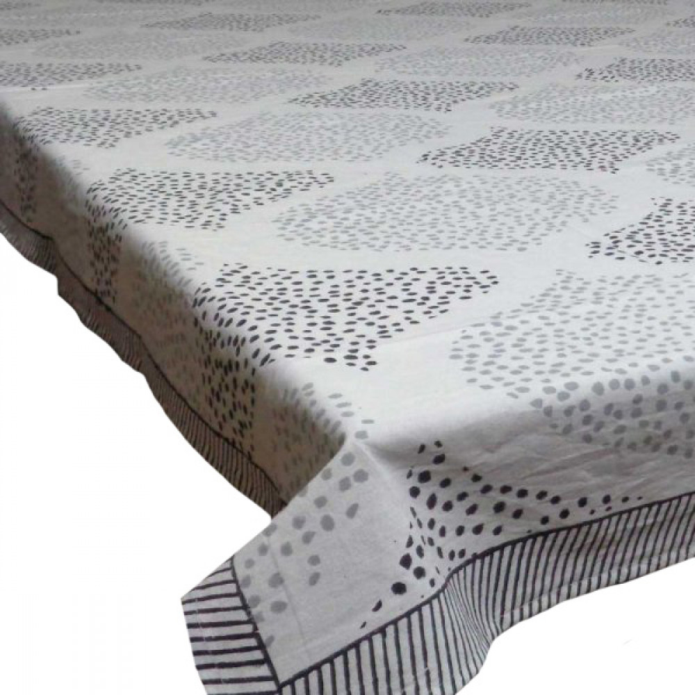 Image of Hand Block Printed Cotton Tablecloth 150x220 | Ogee Black Grey 103146