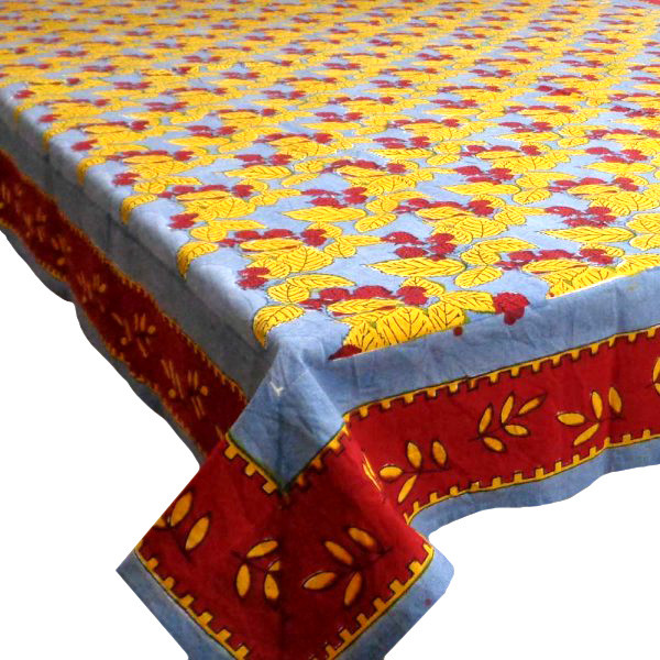 Hand Block Printed Cotton Tablecloth 150x220  Raspberry Moonlight 2690