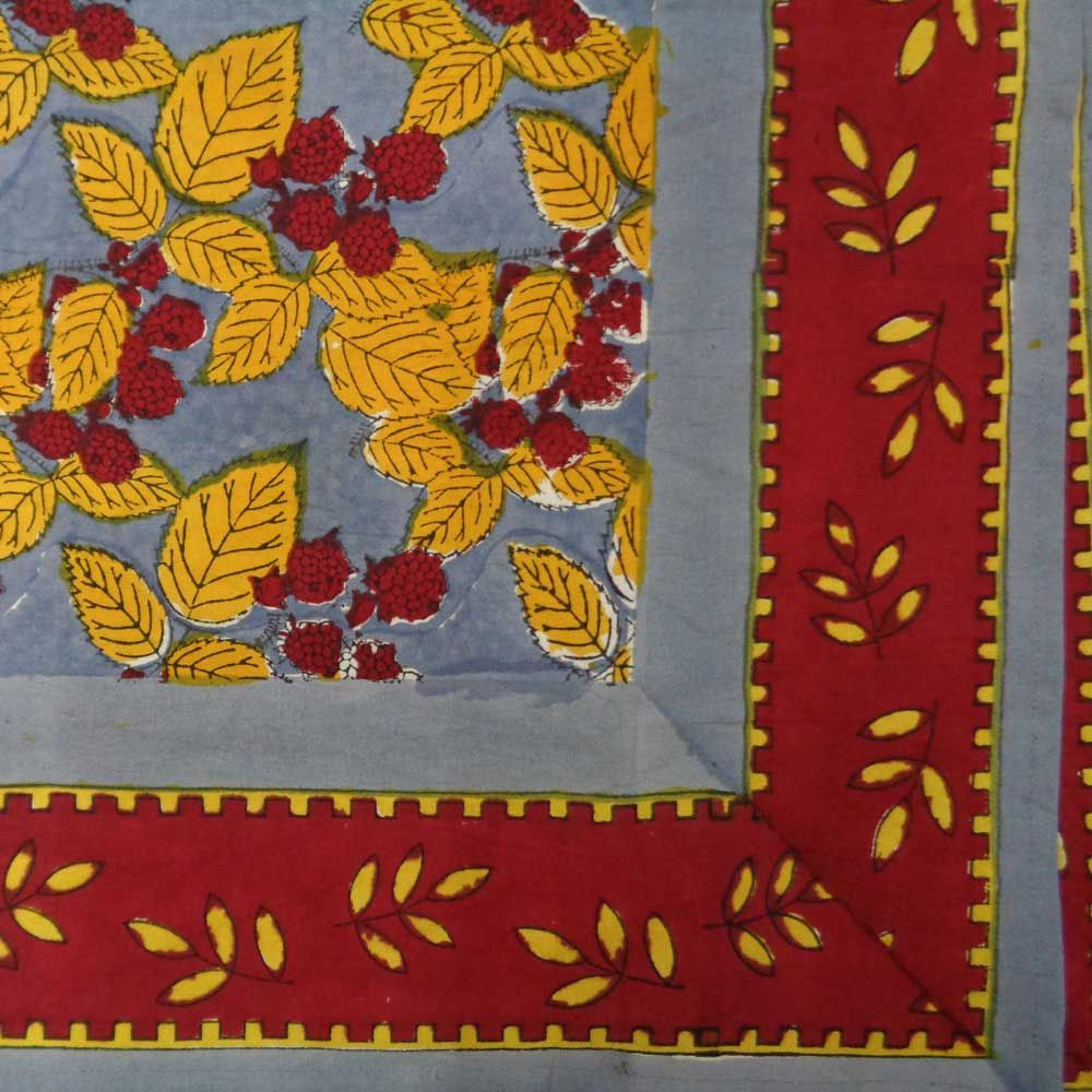 Hand Block Printed Cotton Tablecloth 150x220  Raspberry Moonlight 2690