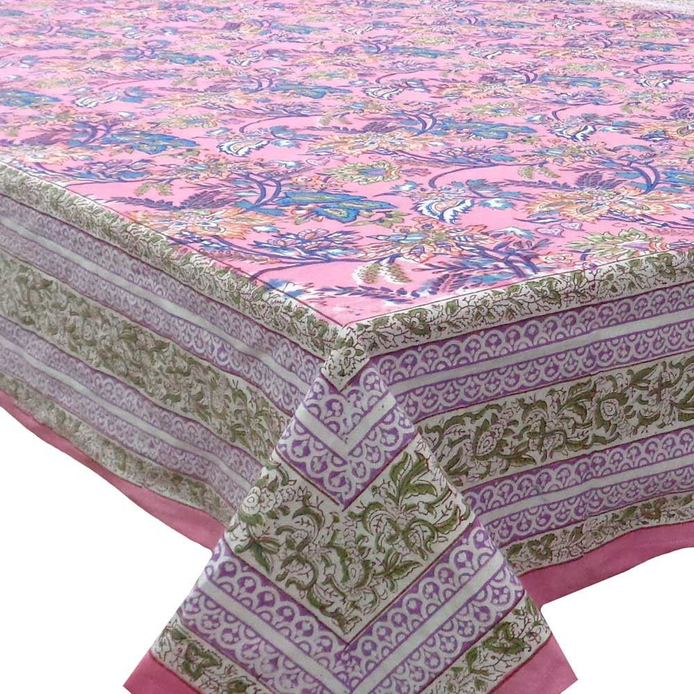 Hand Block Printed Cotton Tablecloth 150x220 cm  Misty Pink Gud 103650