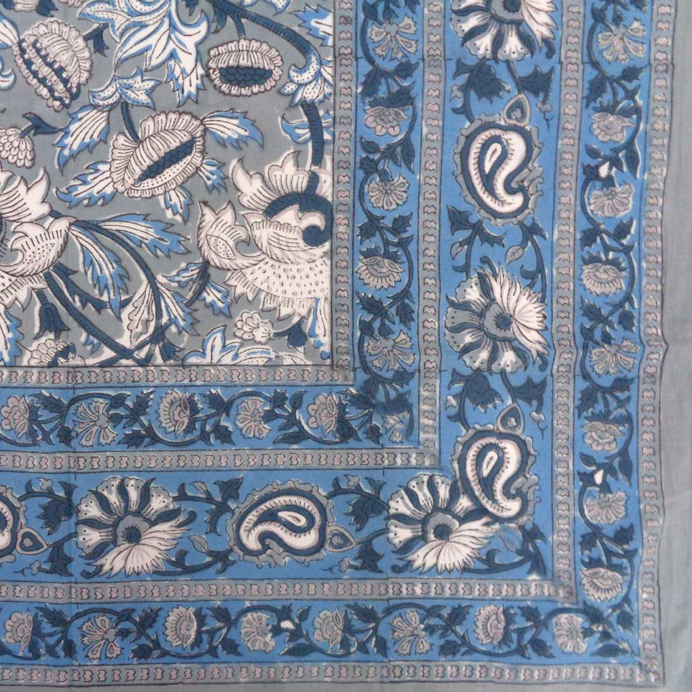 Hand Block Printed Cotton Tablecloth 150x220 cms  Amarnath Grey Gud 108994