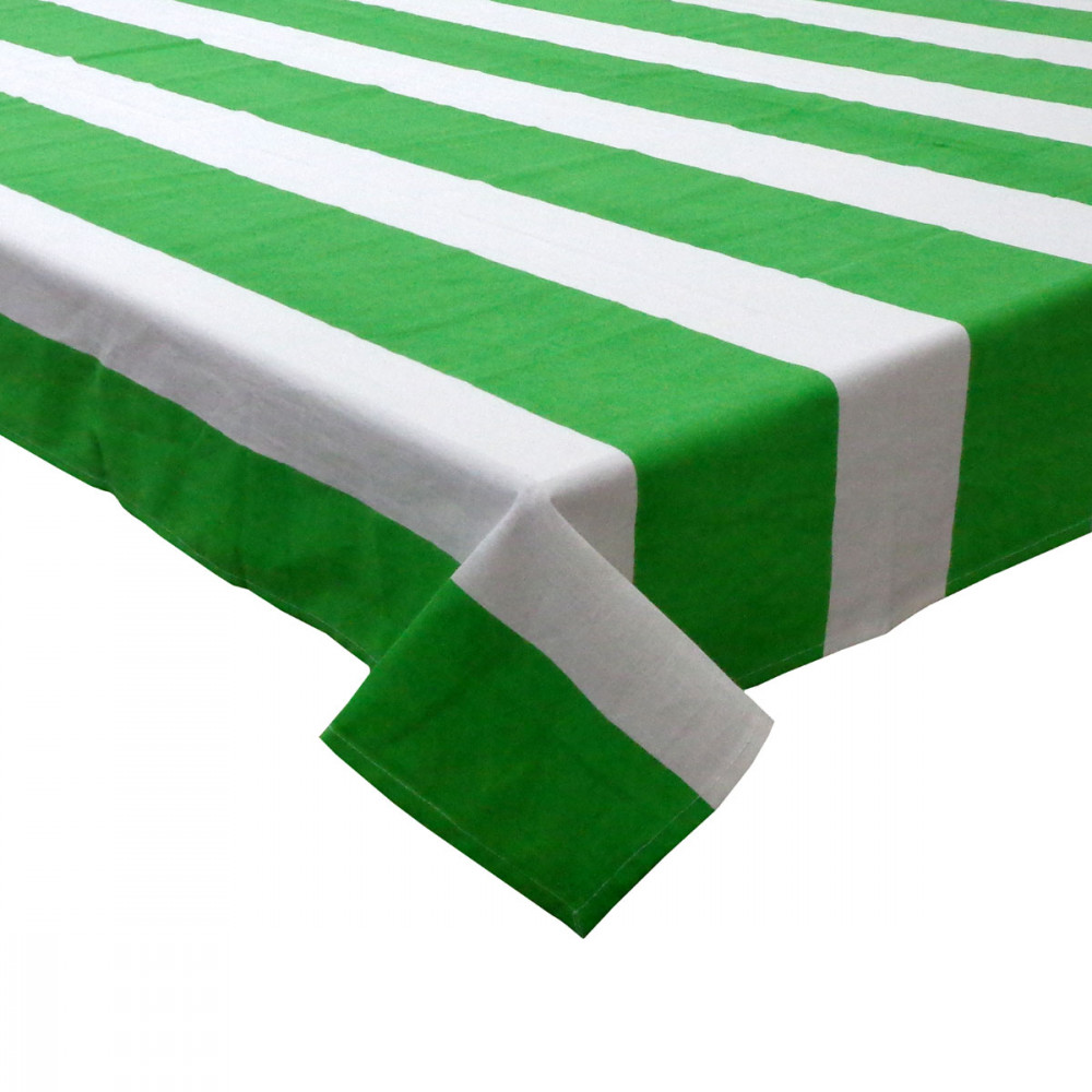 Image of Hand Block Printed Cotton Tablecloth 150x220 cms | Big Stripe Green 205492