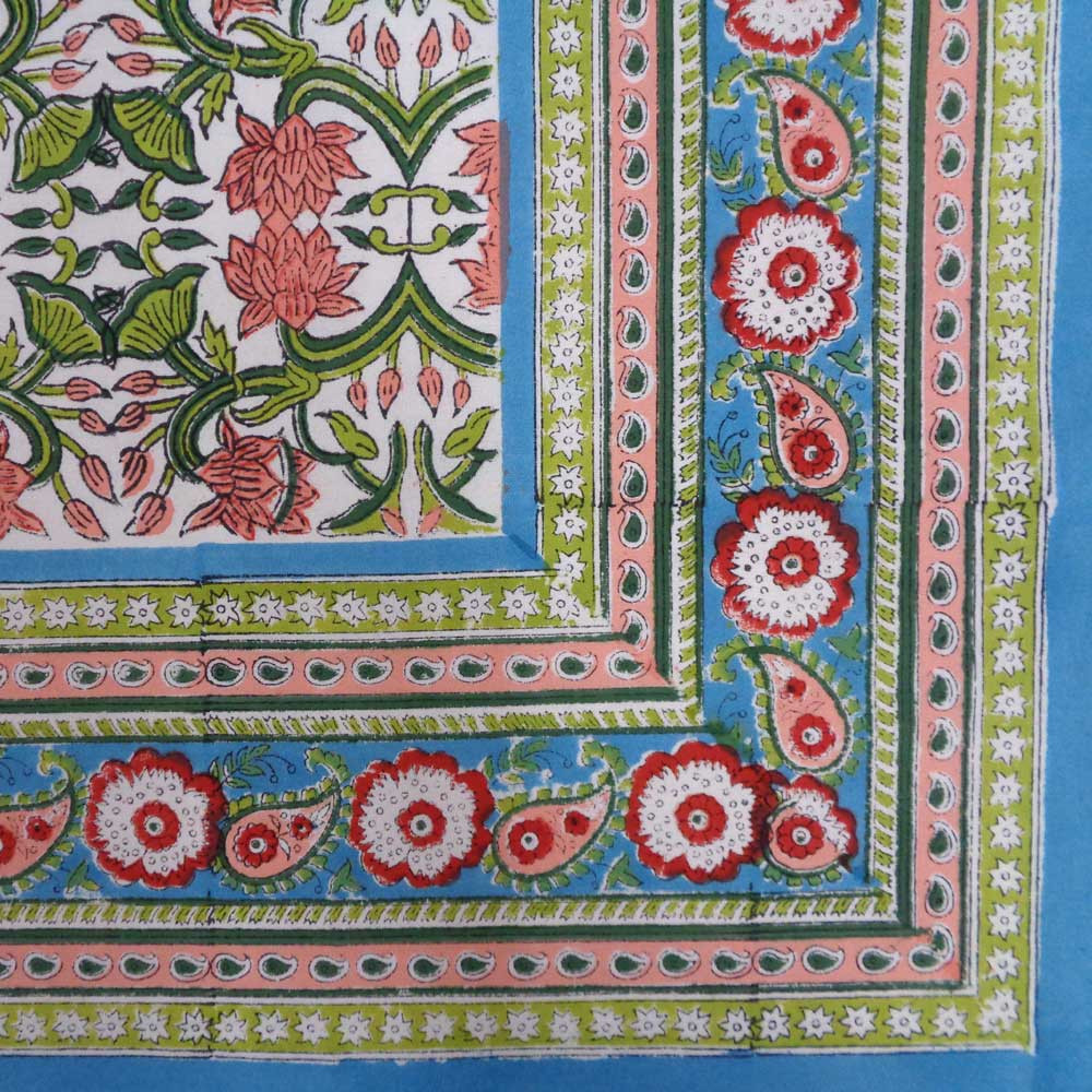 Hand Block Printed Cotton Tablecloth 150x220 cms  Lotus Green Open 106868