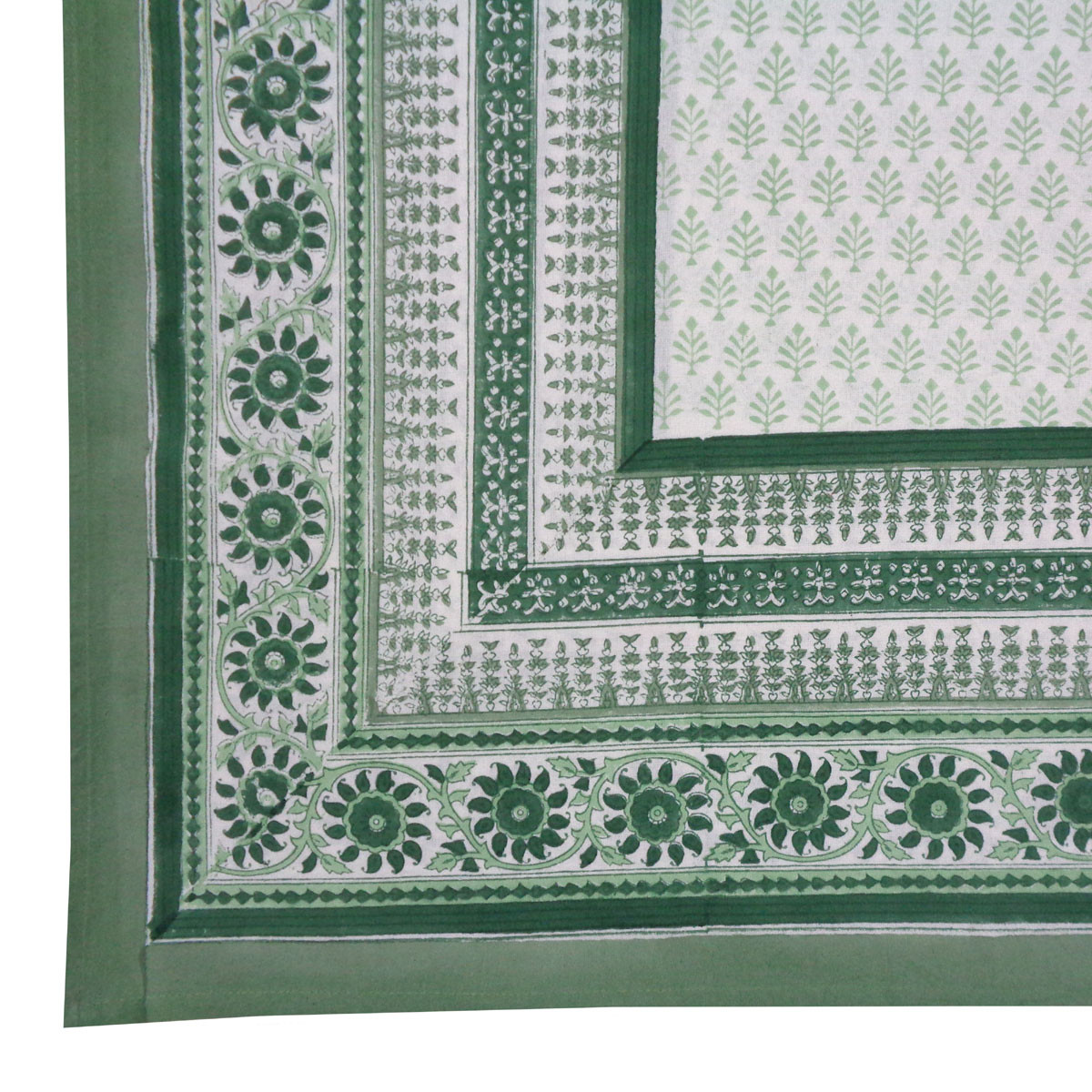Hand Block Printed Cotton Tablecloth 150x220 cms  Neem Hunter Green 702304