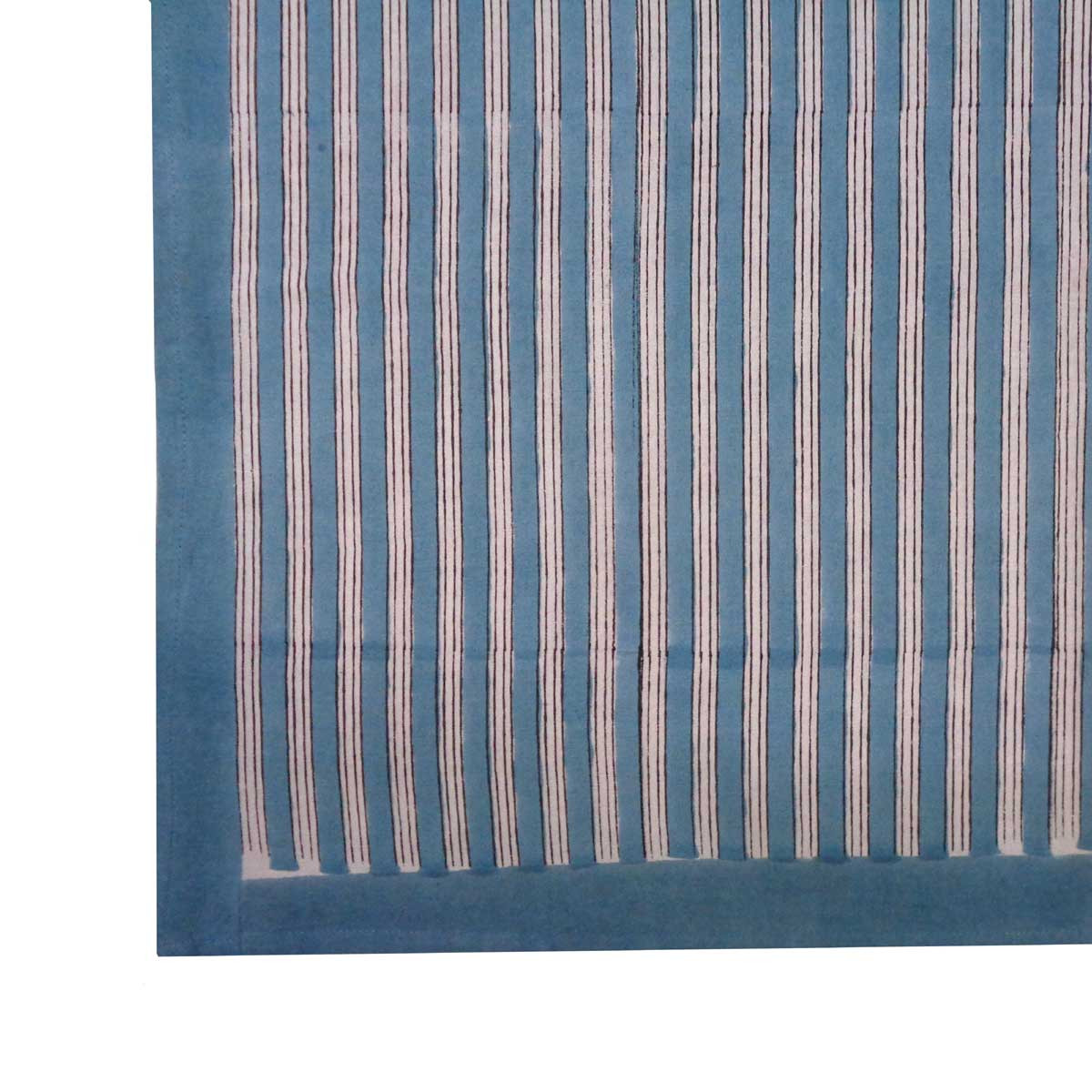 Hand Block Printed Cotton Tablecloth 150x220 cms  Stripe Patta Smoke Blue 234541