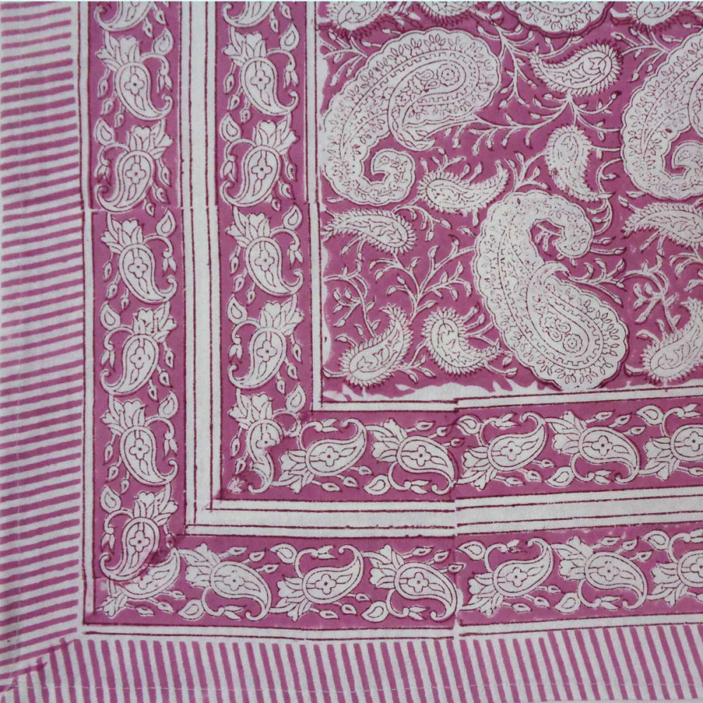 Image of Hand Block Printed Cotton Tablecloth 180x270 cms | Ambi Pink Gud 201563