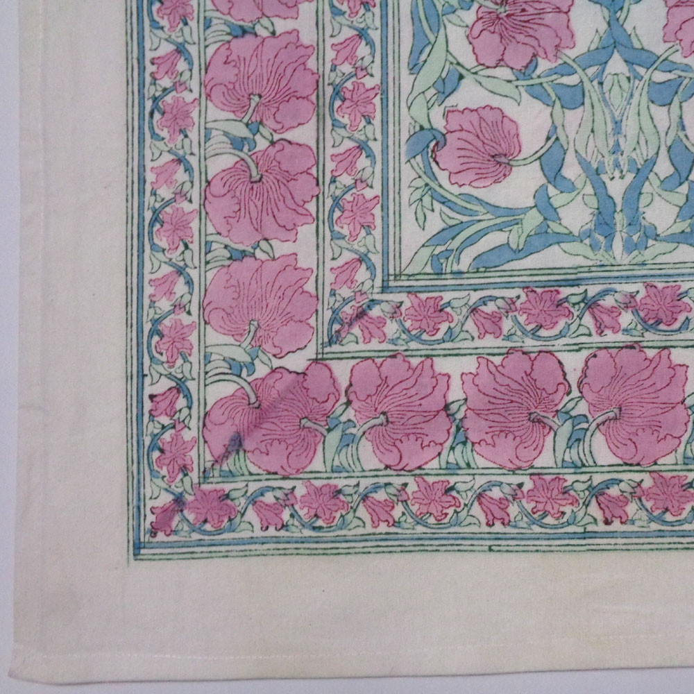 Hand Block Printed Cotton Tablecloth 180x270 cms Bauhaus Pink Flower 601774