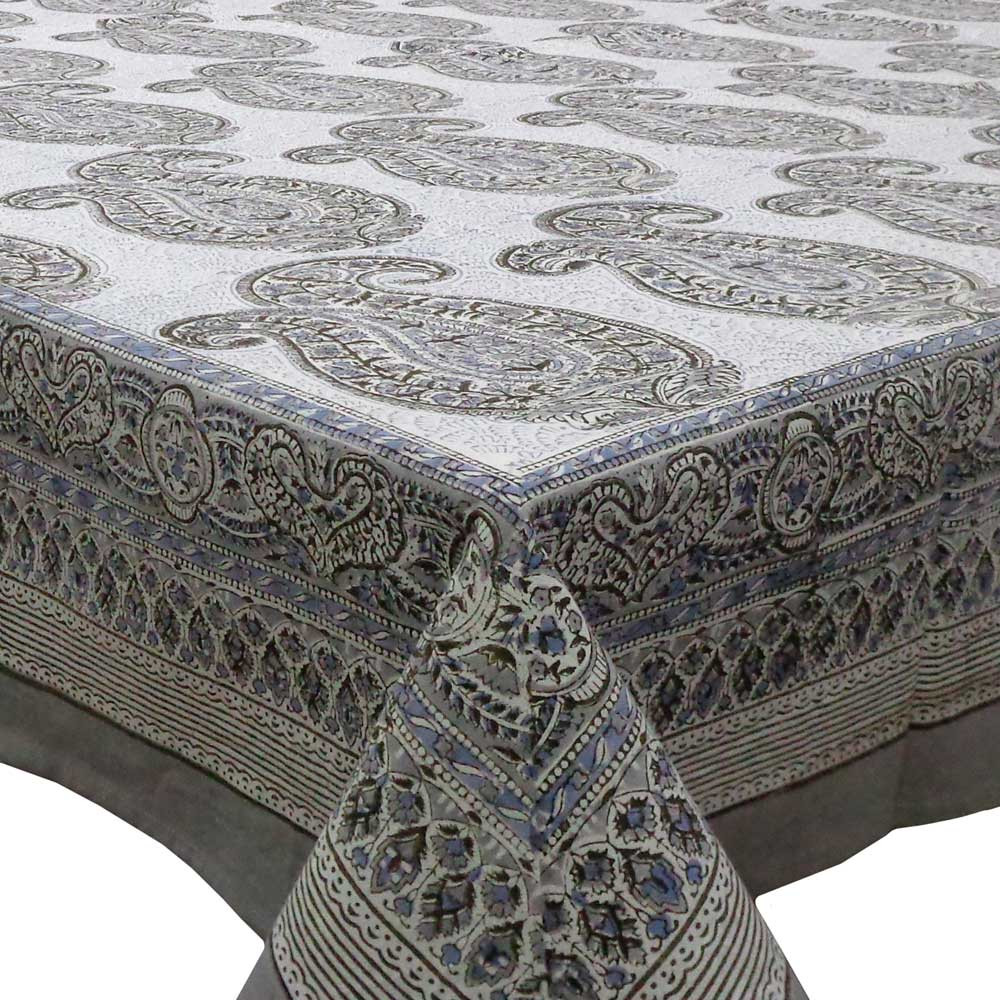 Hand Block Printed Cotton Tablecloth 180x270 cms  Big Paisley Brown 200066