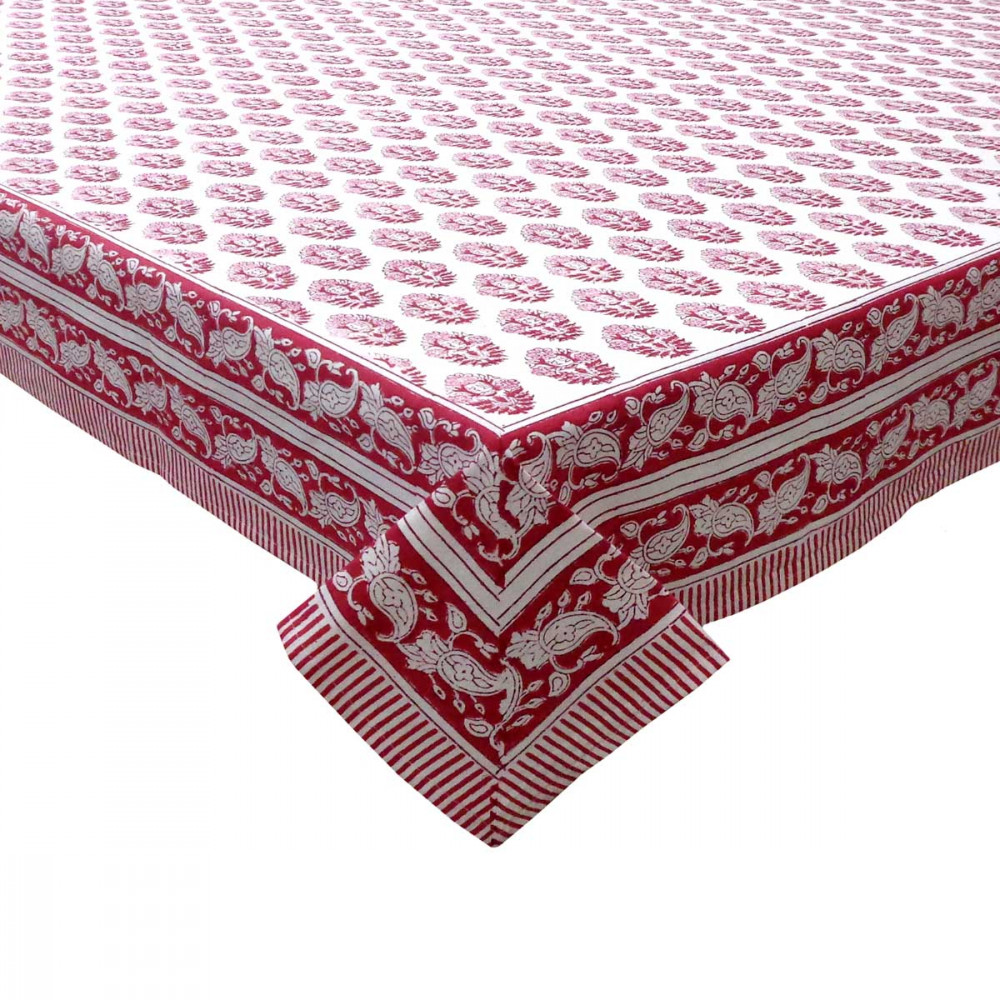 Image of Hand Block Printed Cotton Tablecloth 180x270 cms | Boota Lolipop 302334