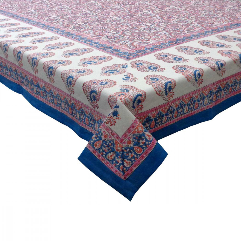 Image of Hand Block Printed Cotton Tablecloth 180x270 cms | Kusum Gulabi 205260