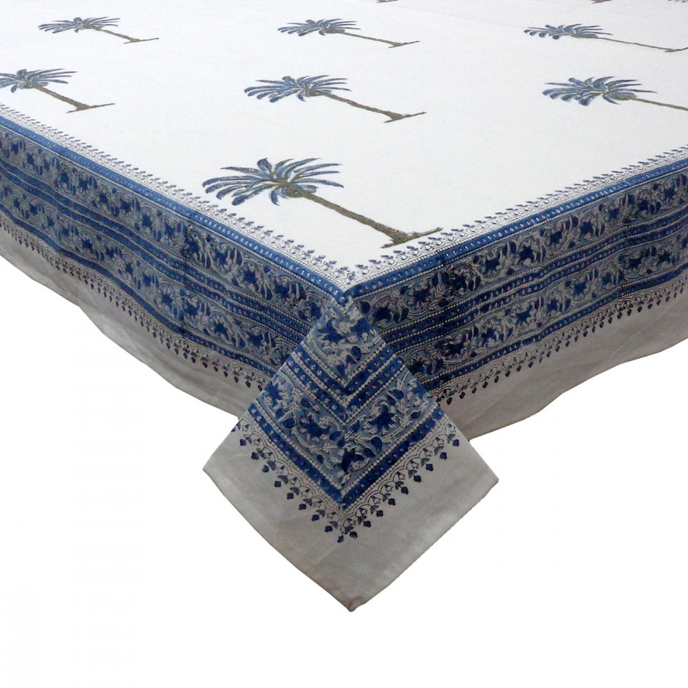 Image of Hand Block Printed Cotton Tablecloth 180x270 cms | Royal Palm Tree 104330