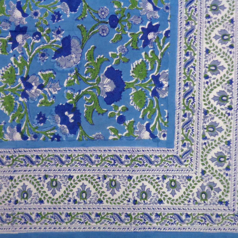 Hand Block Printed Cotton Tablecloth 180x270 cms Rukhsana Blue Gud 103736