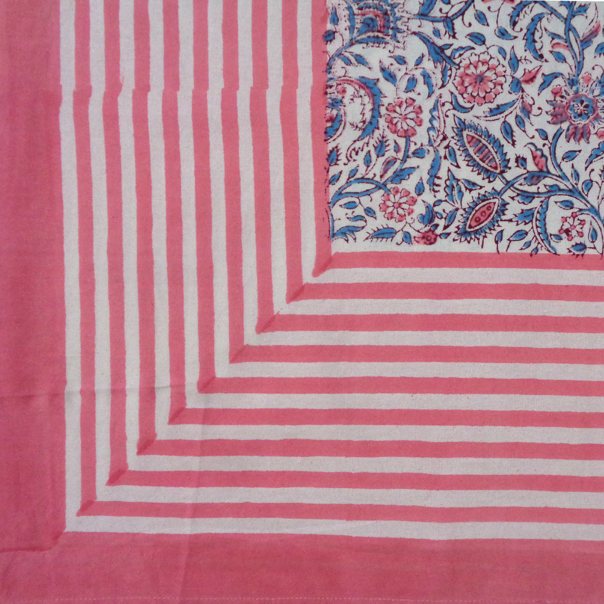 Hand Block Printed Cotton Tablecloth 180x270 cms  Rukmani Maroon Open Pink 620608