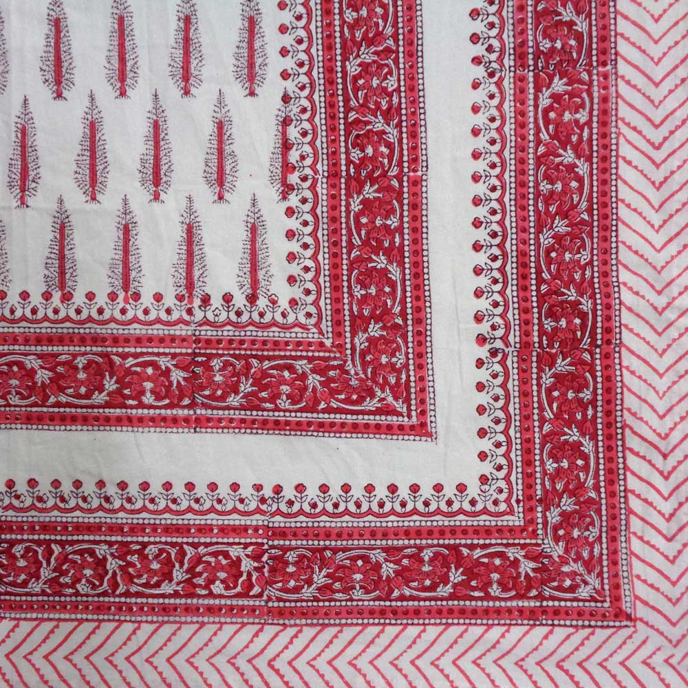 Hand Block Printed Cotton Tablecloth 180x270 cms Winter Fall Tree Christmas 302397