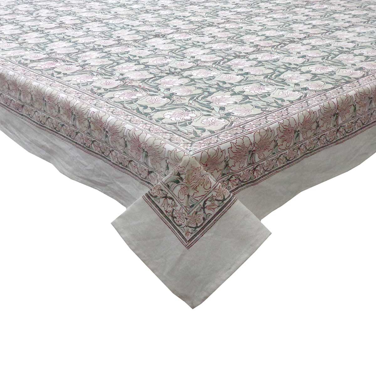 Hand Block Printed Cotton Tablecloth 180x340 cms Bauhaus Beige Gud 505032