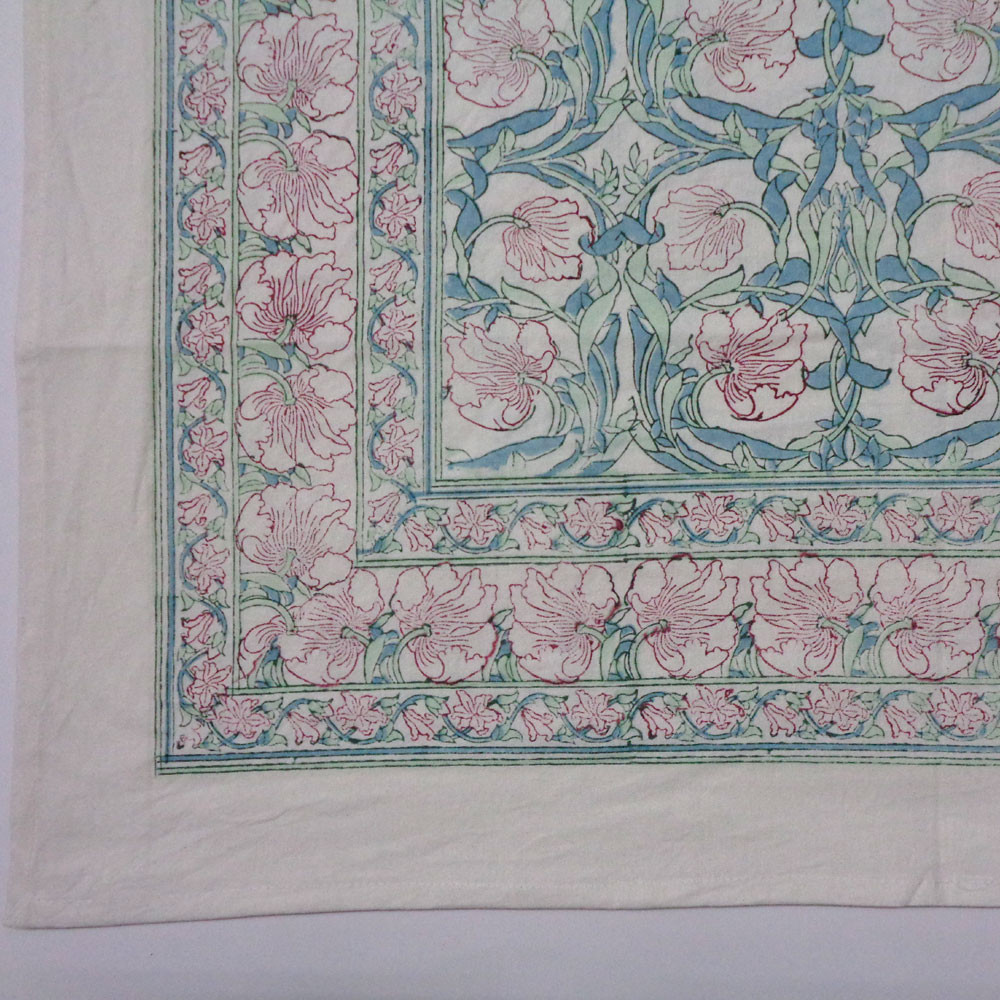 Hand Block Printed Cotton Tablecloth 180x340 cms Bauhaus Pink Open 601781