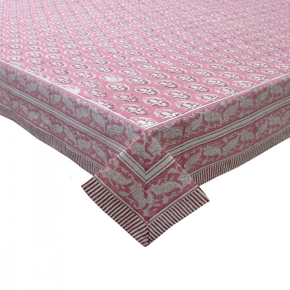 Image of Hand Block Printed Cotton Tablecloth 180x340 cms | Boota Pink Gud 202811