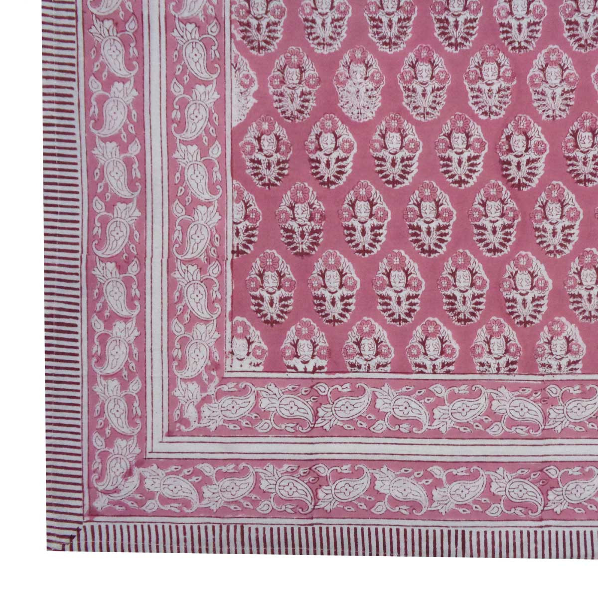 Hand Block Printed Cotton Tablecloth 180x340 cms Boota Pink Gud 202811