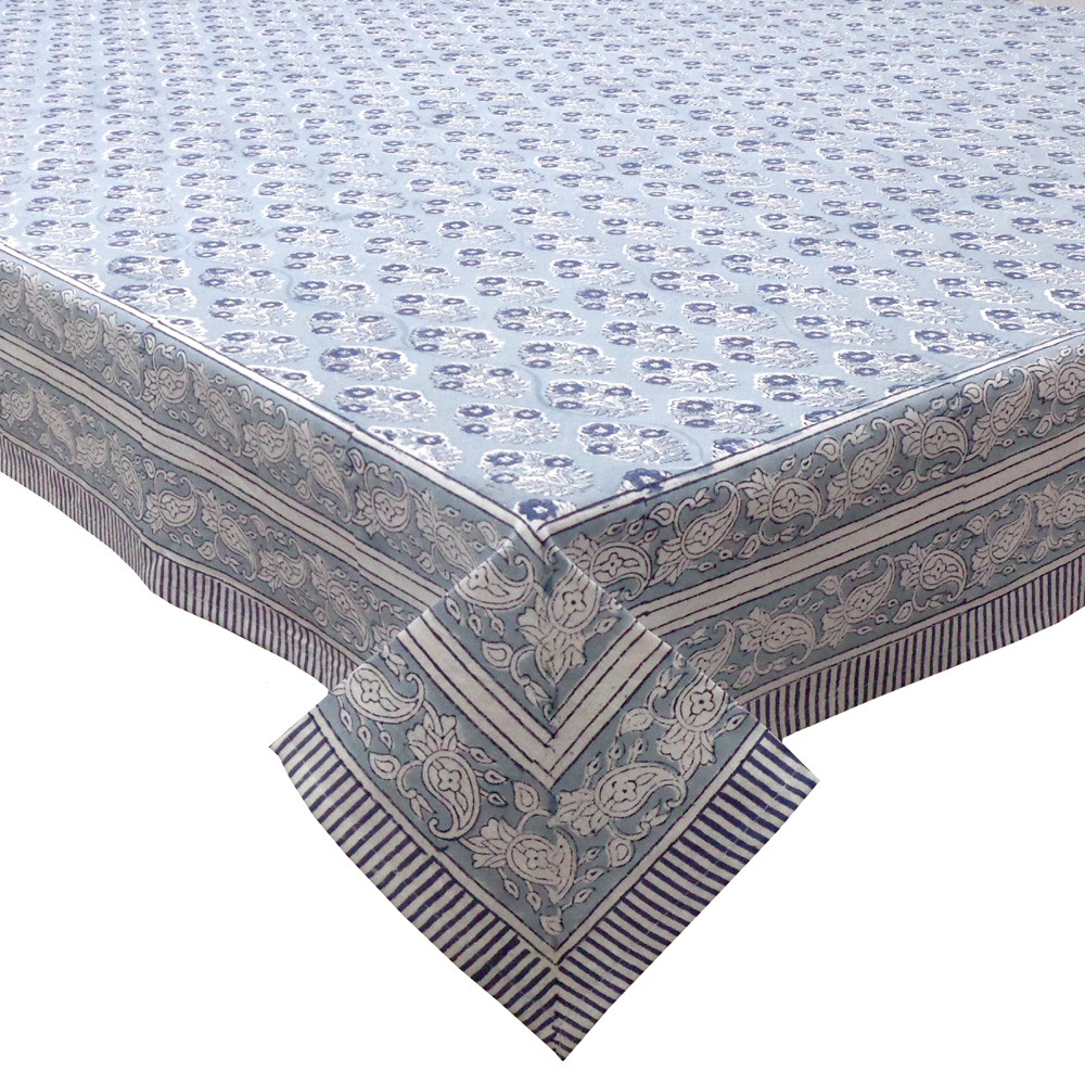 Image of Hand Block Printed Cotton Tablecloth 180x340 cms | Boota Starlight Patti Gud 202505