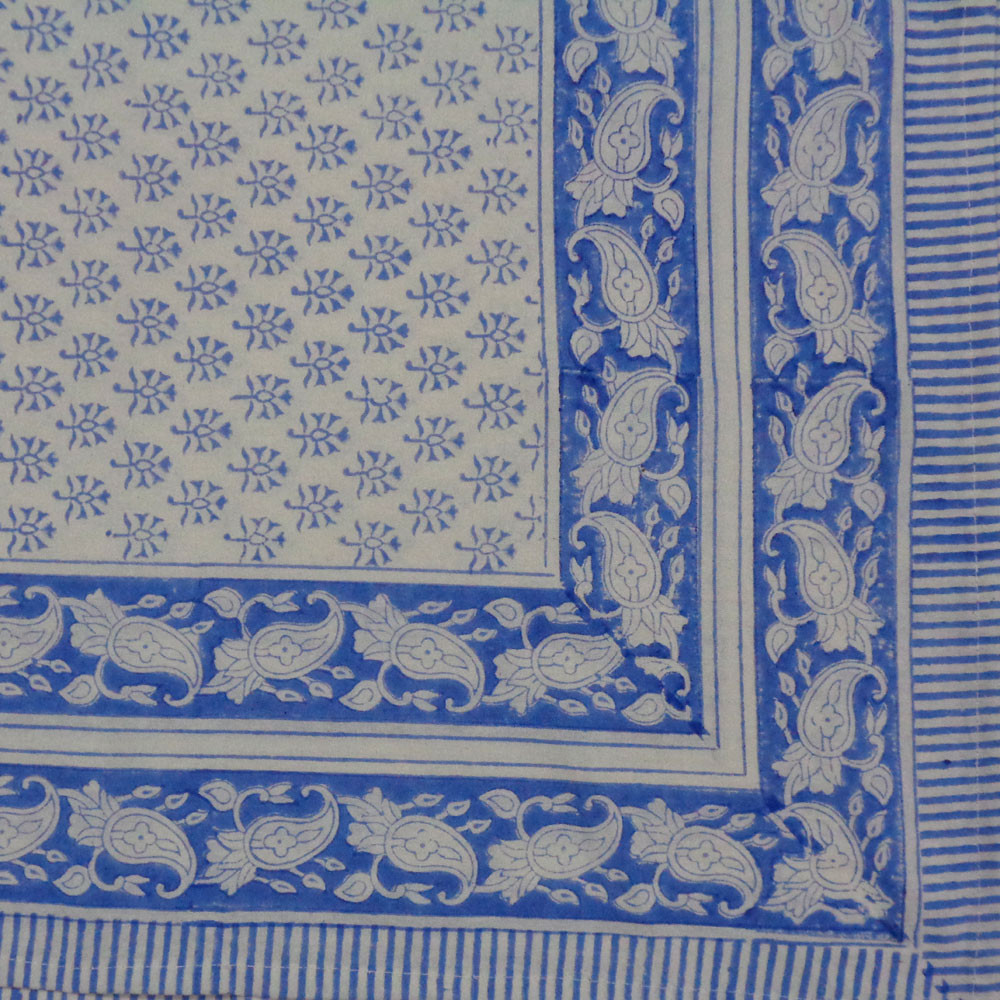 Hand Block Printed Cotton Tablecloth 180x340 cms Booti Blue 400385