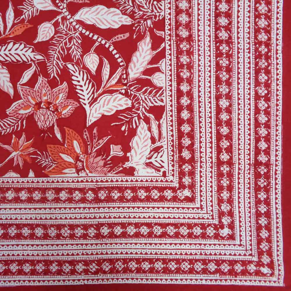 Image of Hand Block Printed Cotton Tablecloth 180x340 cms | Bossanova Red Gud 208858