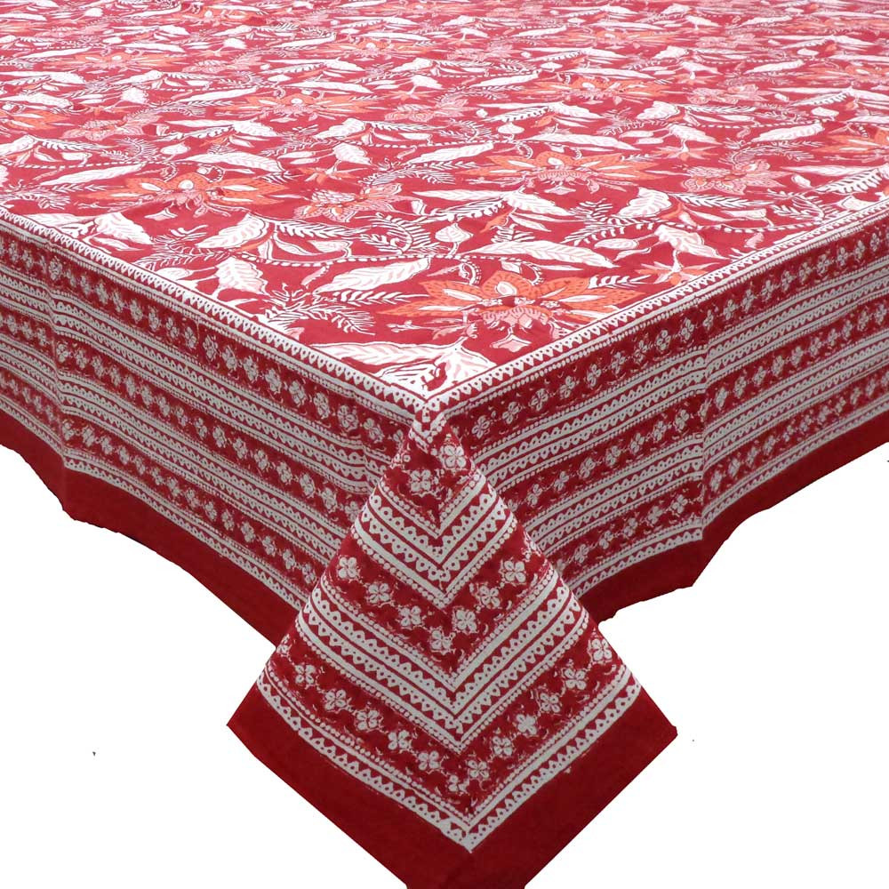 Hand Block Printed Cotton Tablecloth 180x340 cms  Bossanova Red Gud 208858