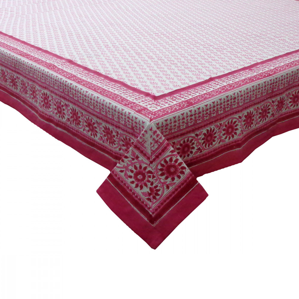 Image of Hand Block Printed Cotton Tablecloth 180x340 cms | Neem Carmine Rose 701741
