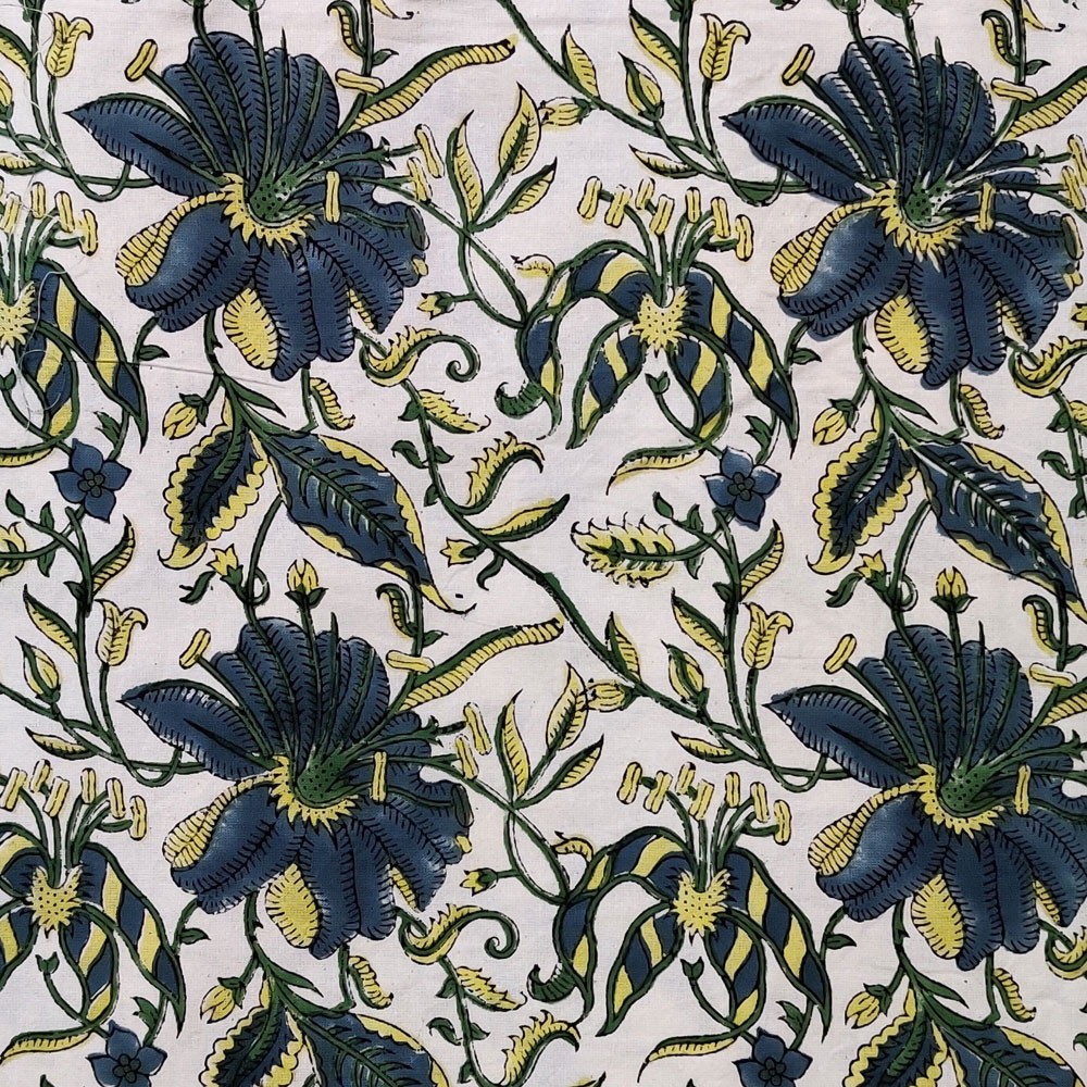 Hand Block Printed Cotton Tablecloth 180x340 cms Olive Flower Open 602178