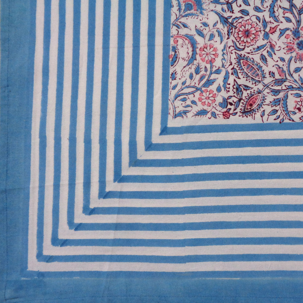 Hand Block Printed Cotton Tablecloth 180x340 cms  Rukmani Maroon Open Blue 620609