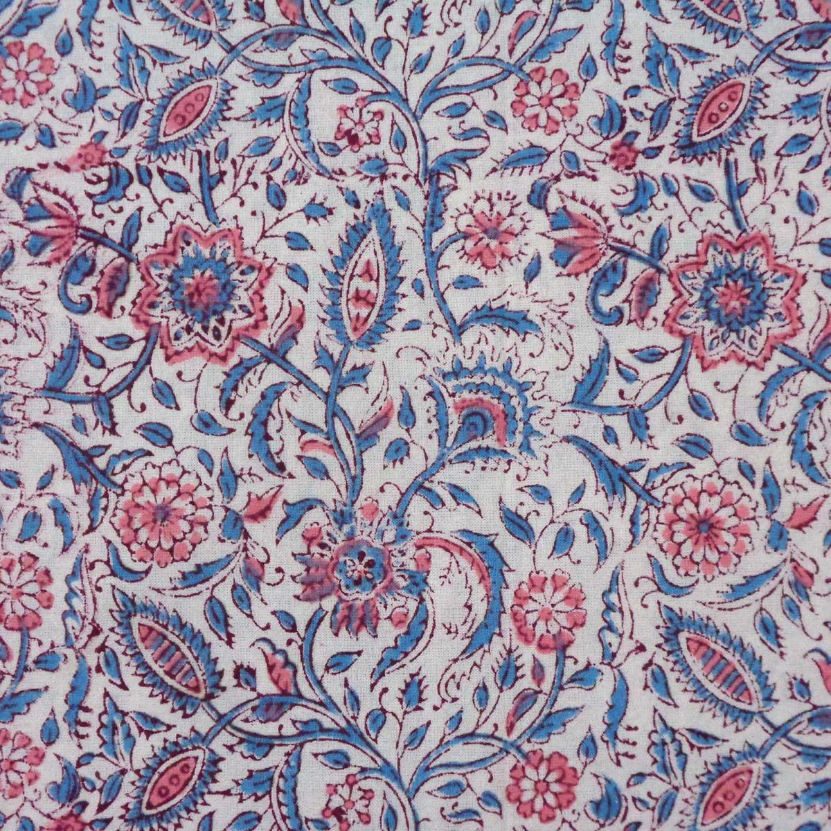Hand Block Printed Cotton Tablecloth 180x340 cms  Rukmani Maroon Open Blue 620609