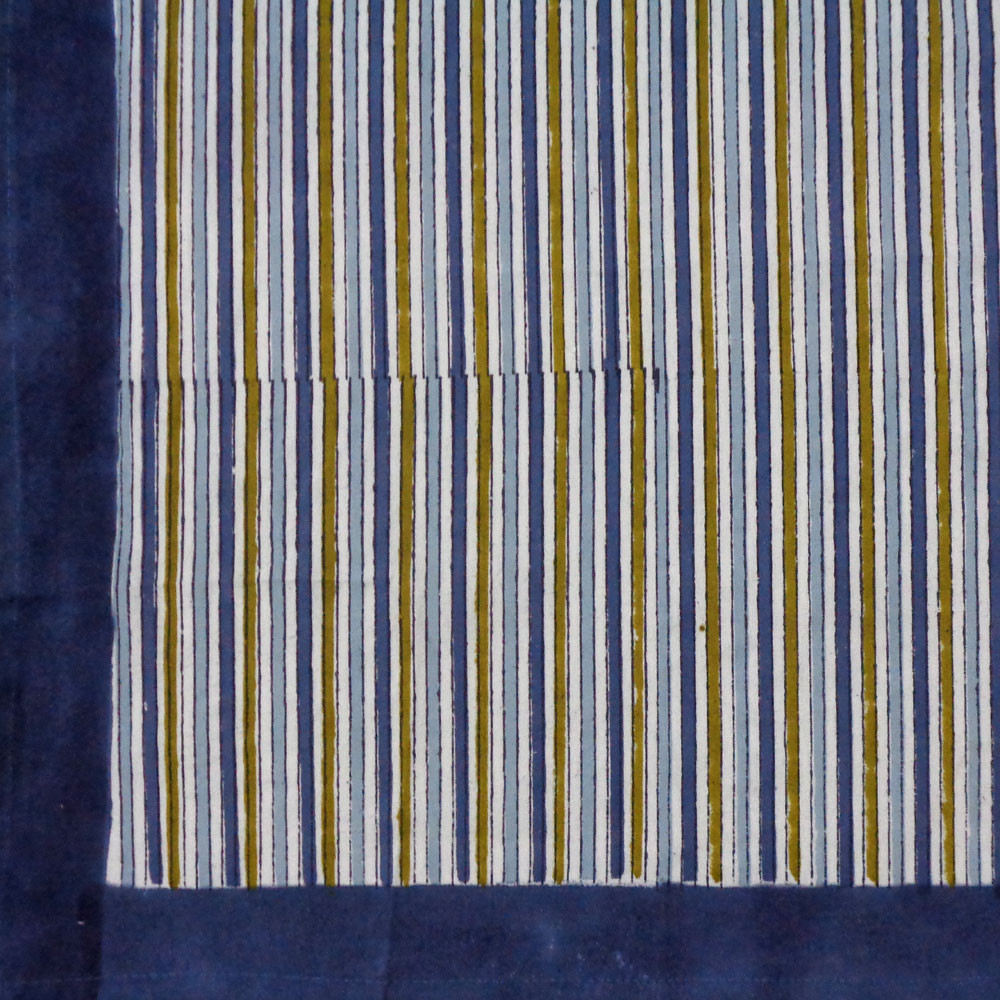 Hand Block Printed Cotton Tablecloth 180x340 cms  Three Stripe Starlight 202213