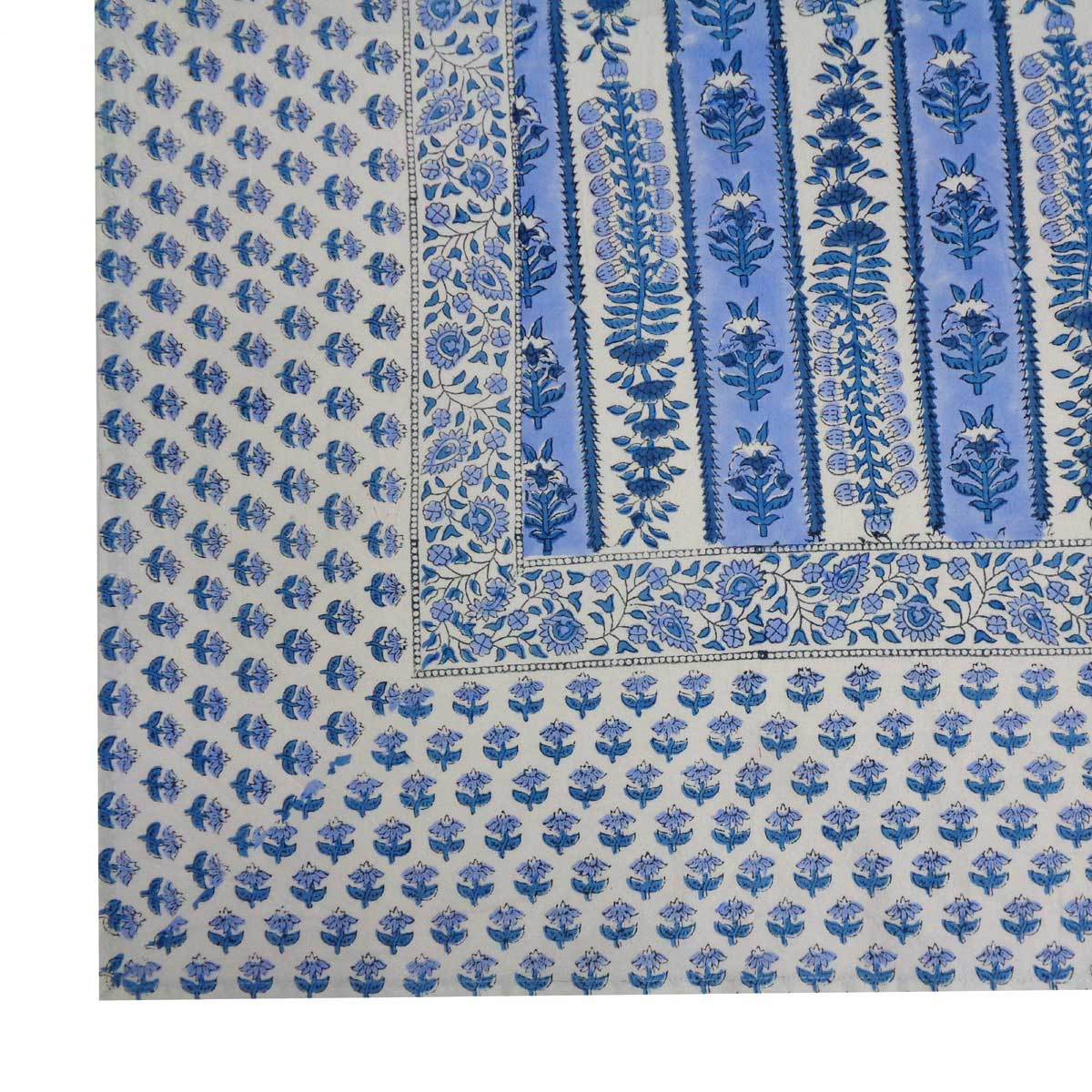 Hand Block Printed Cotton Tablecloth 180x340 cms  Trellis Blue Booti 104113