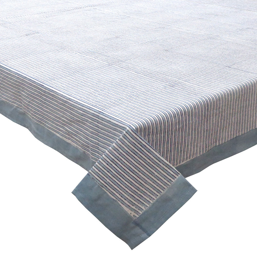 Hand Block Printed Cotton Tablecloth 180x340 cms  Two Stripe Starlight 202212