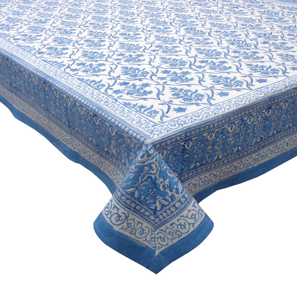 Hand Block Printed Cotton Tablecloth 180x340 cms Vine Leaf Alaskan Open 208679