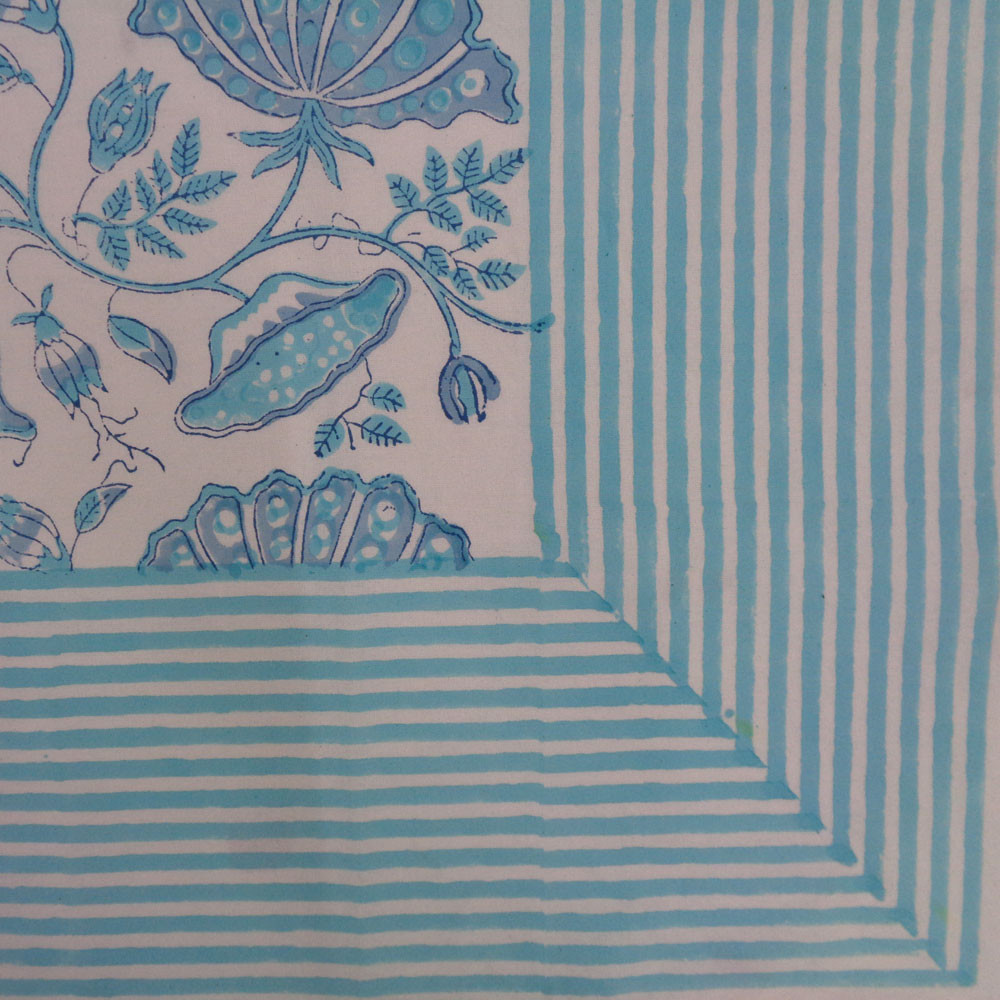 Hand Block Printed Cotton Tablecloth 180x340 cms Waterlily Aqua 204845