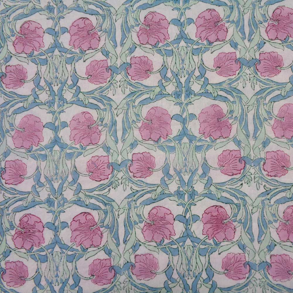 Hand Block Printed Cotton Tablecloth 180x340 cms Bauhaus Pink Flower 601774