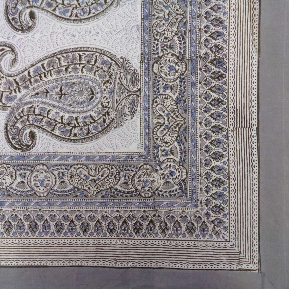 Hand Block Printed Cotton Tablecloth 180x340 cms Big Paisley Brown 200066