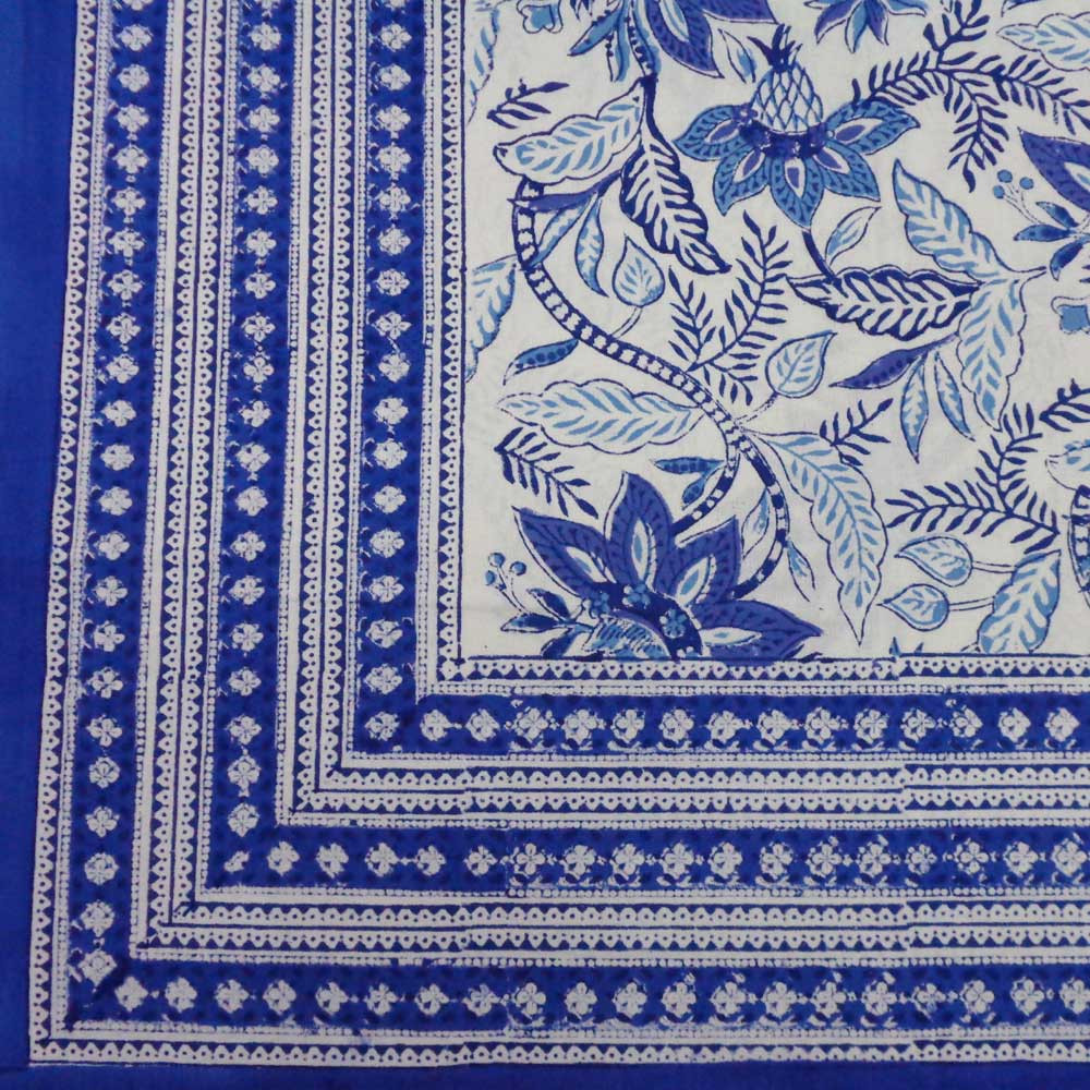 Image of Hand Block Printed Cotton Tablecloth 180x340 cms |Bossanova Blue Open 100967