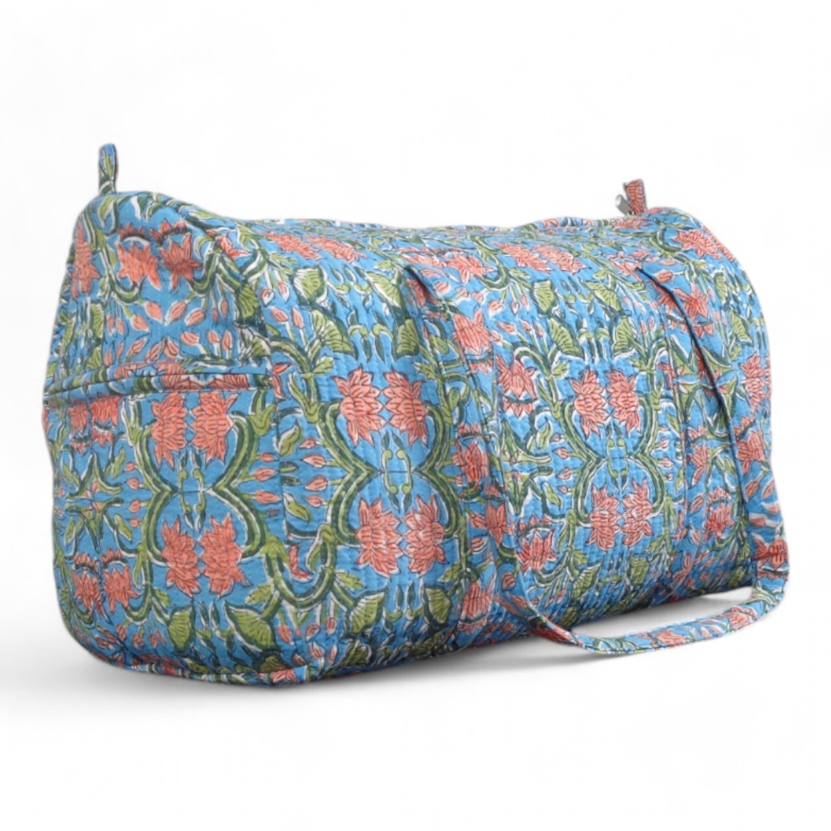 Block Printed Cotton Weekender Bag Lotus green Gud